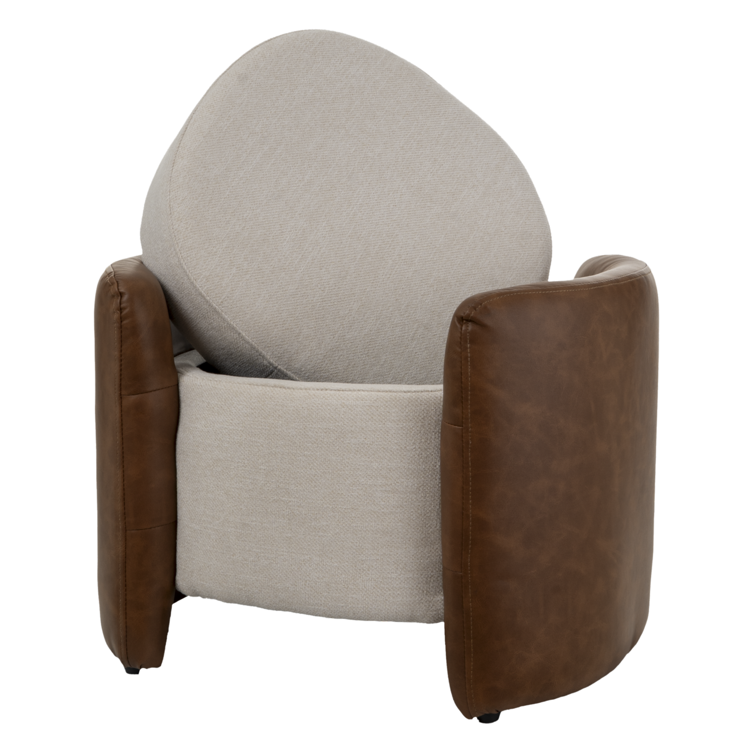 Puff Vintage Bordes Curvos Café Y Beige FREE HOME Madera Y Textil