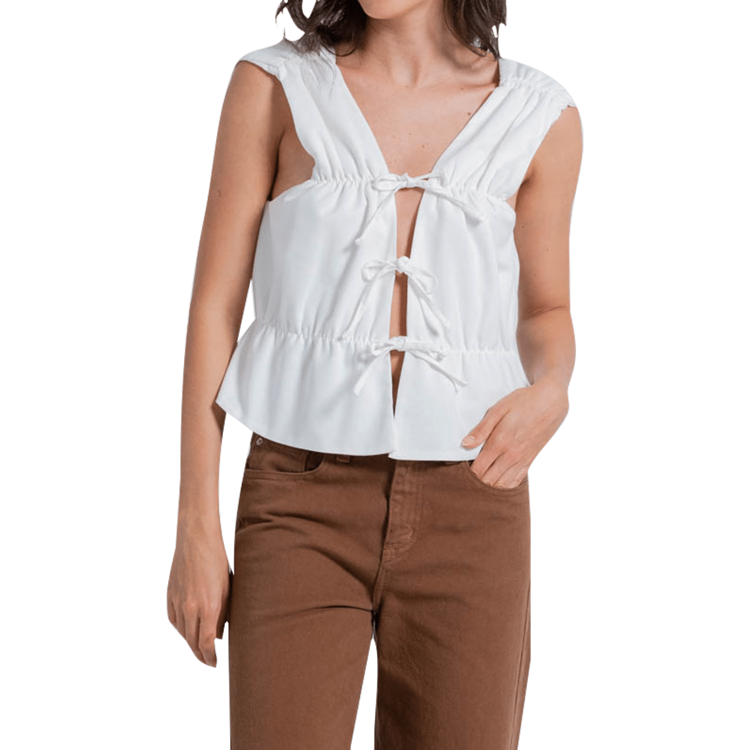 Blusa Sin Mangas Cuello Redondo Lazas En Pechera ARKITECT