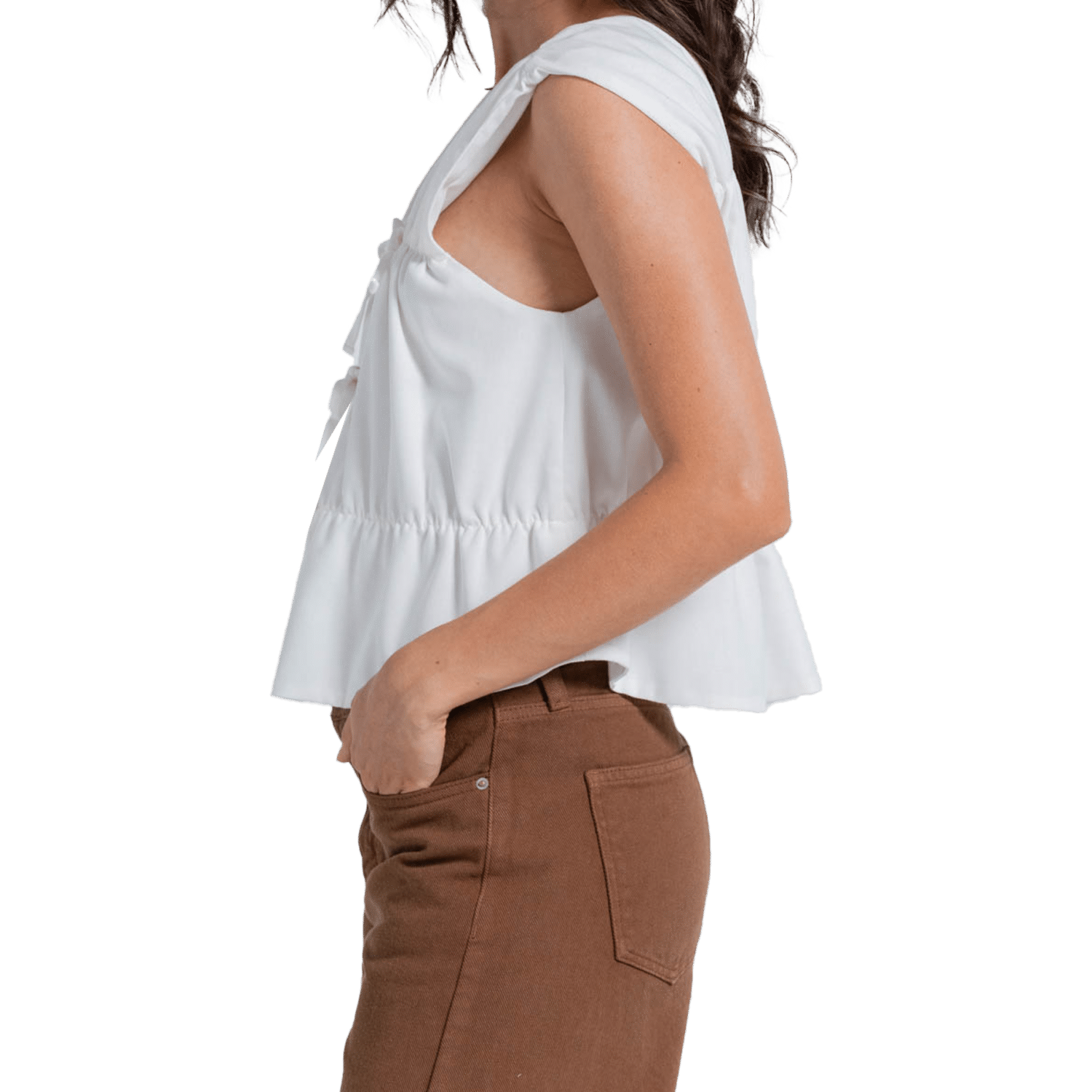 Blusa Sin Mangas Cuello Redondo Lazas En Pechera ARKITECT