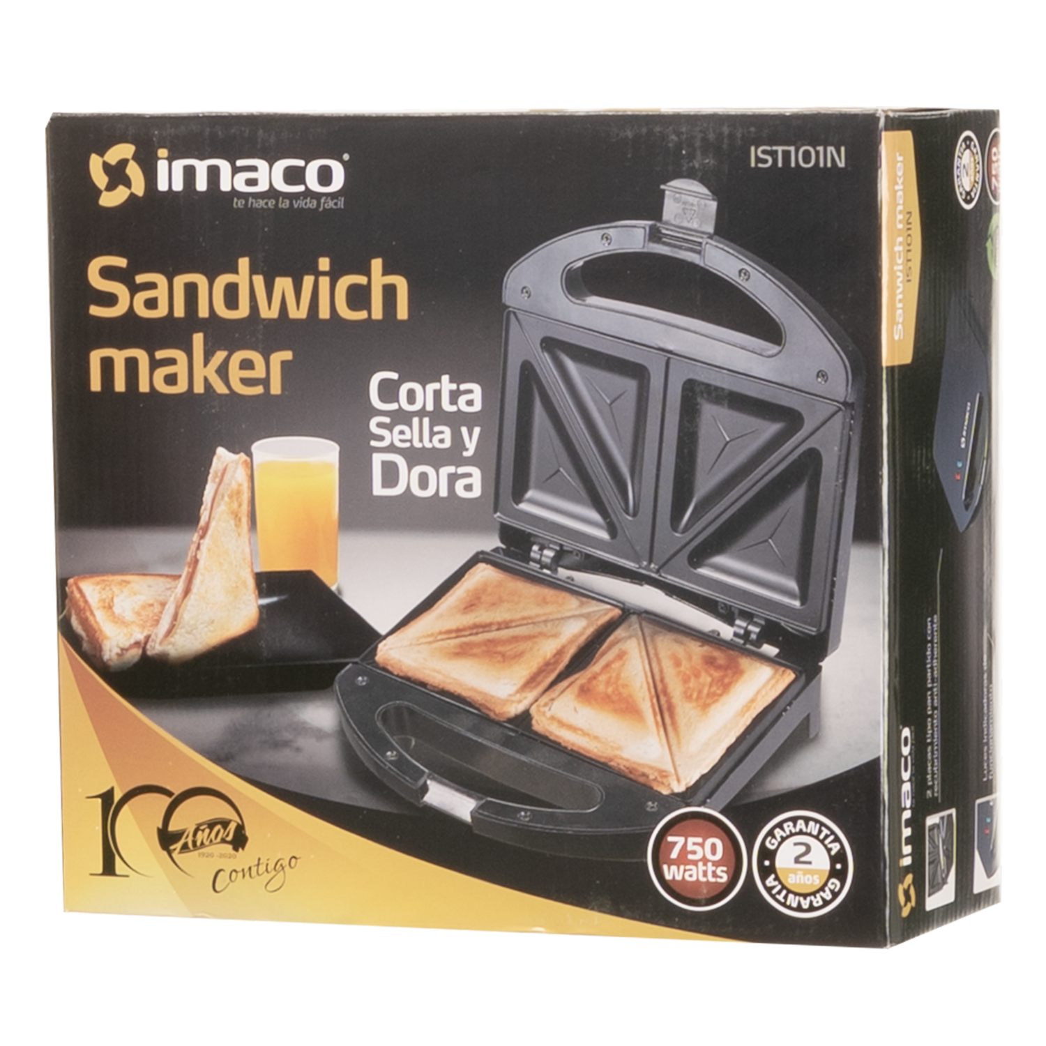 Sanduchera Negra 750 Watts IMACO 2 Panes