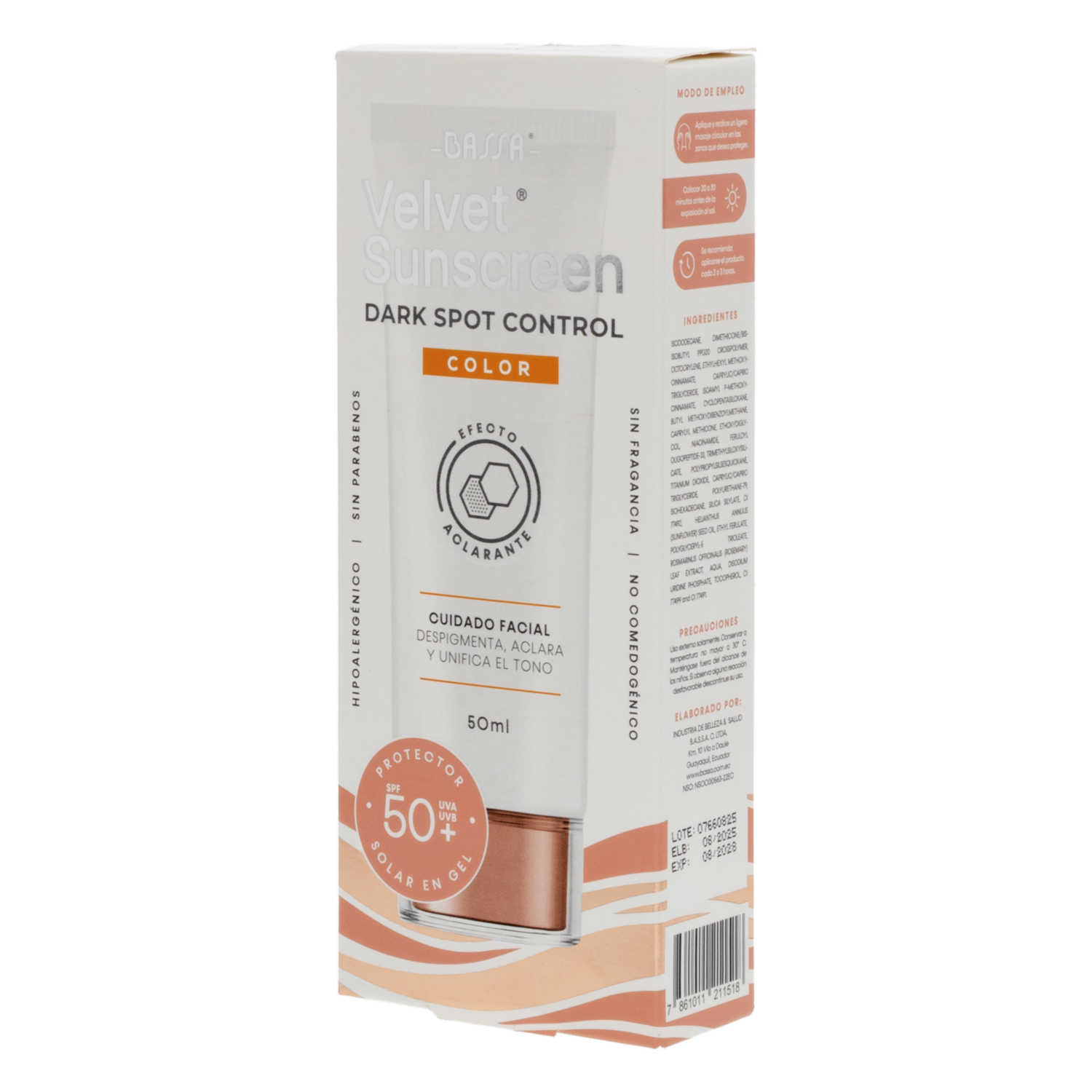 Protector Solar Facial Velvet Sunscreen Dark Spot Control BASSA 50 Ml