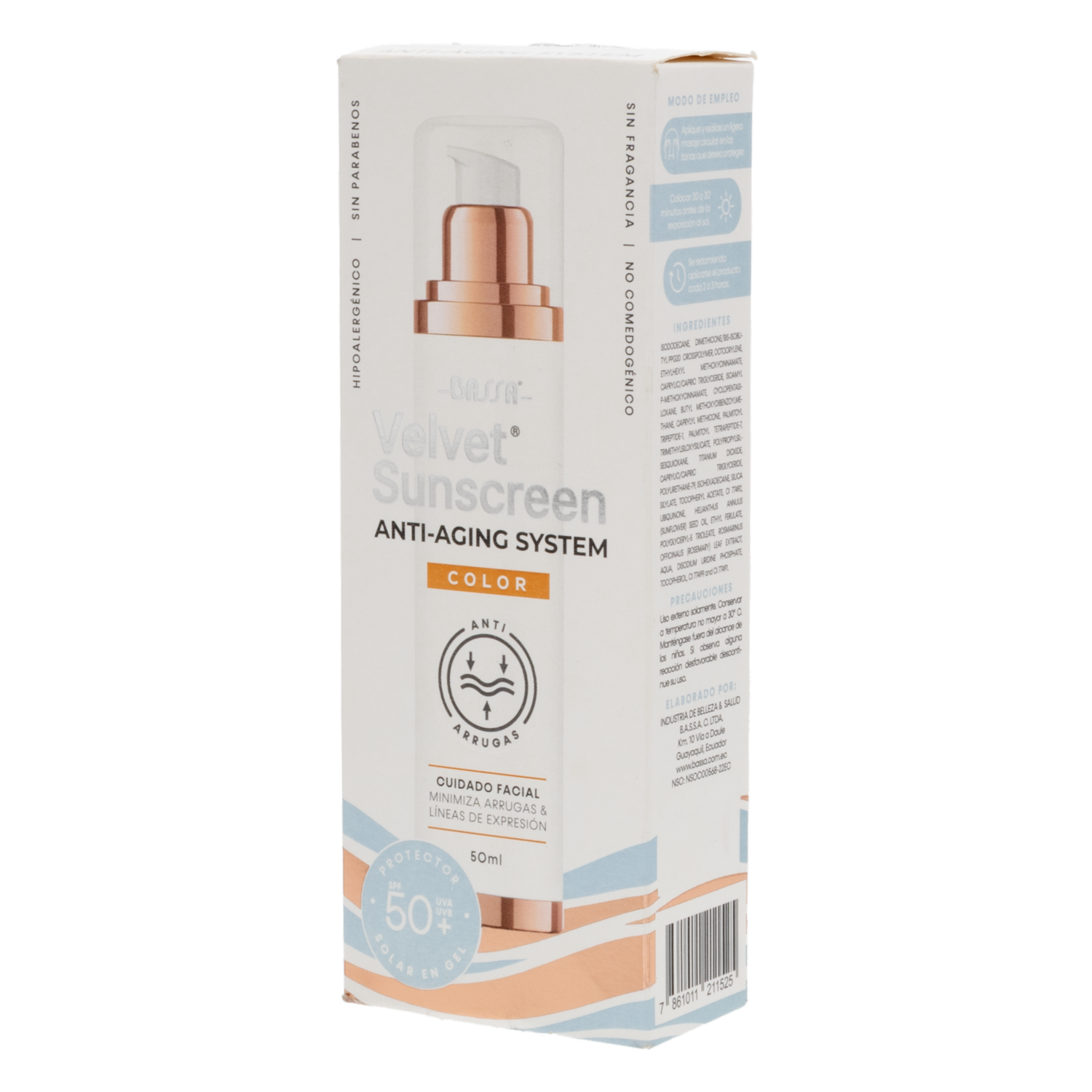 Protector Solar Facial Velvet Sunscreen Anti-Aging System BASSA 50 Ml