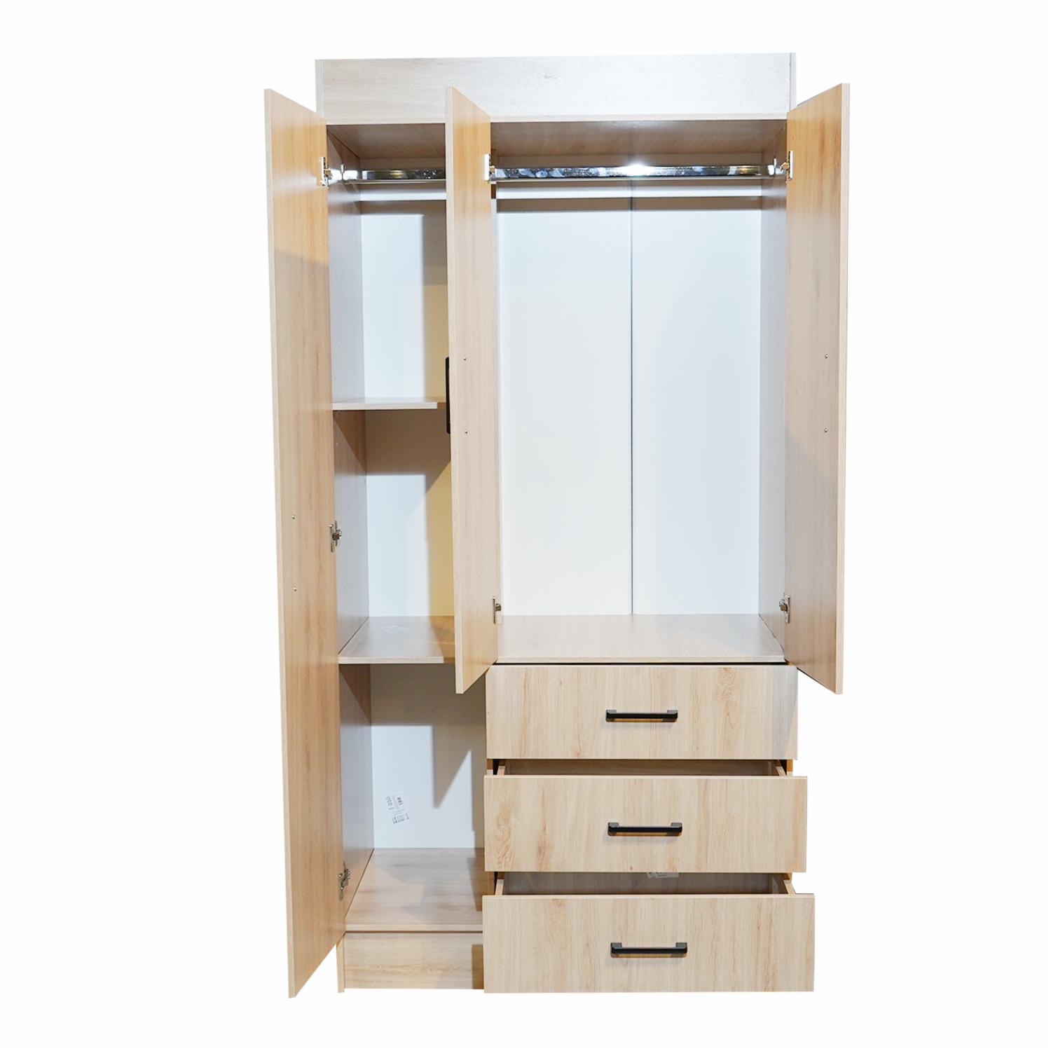 Armario Neo 3 Puertas Y 3 Cajones Nuez MUEBLE FÁCIL MDF