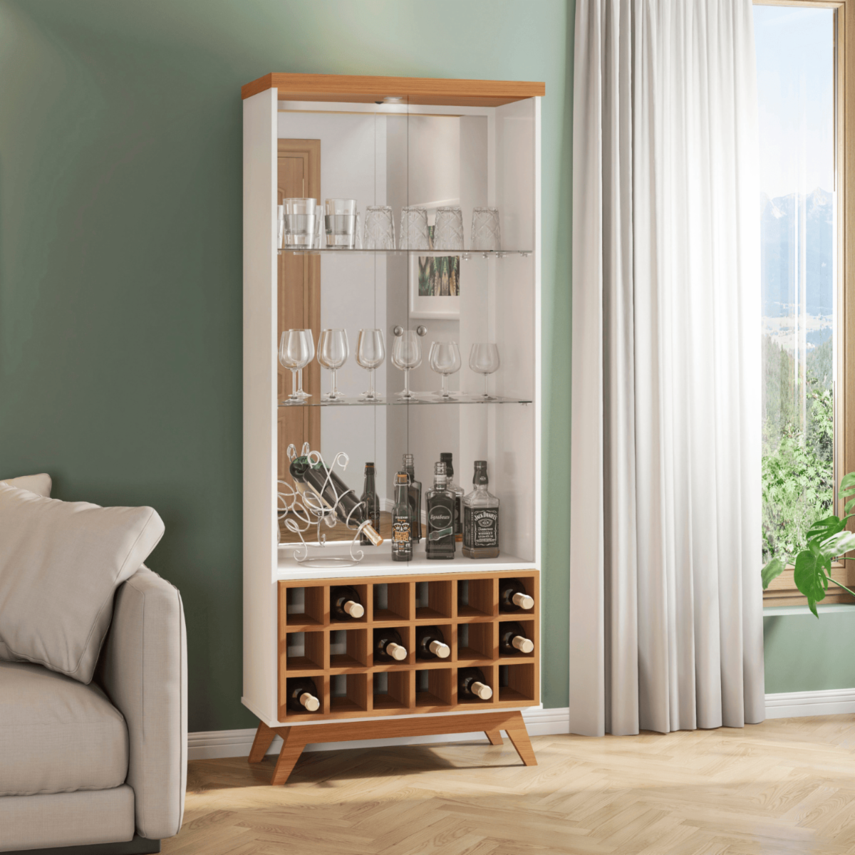 Mueble Botellero Con Puertas De  Vidrio Templado DALLA COSTA MDF