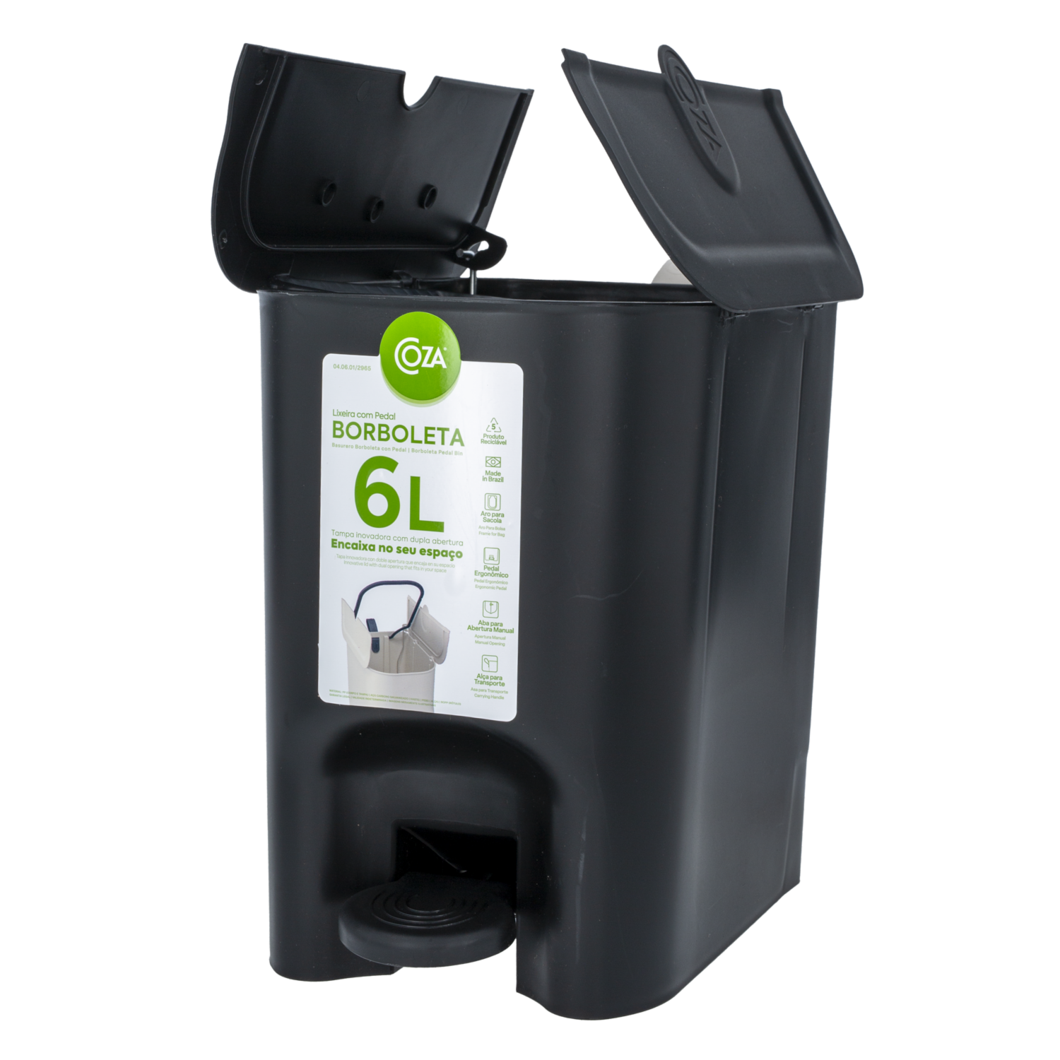 Basurero Con Pedal Negro COZA 6 Litros