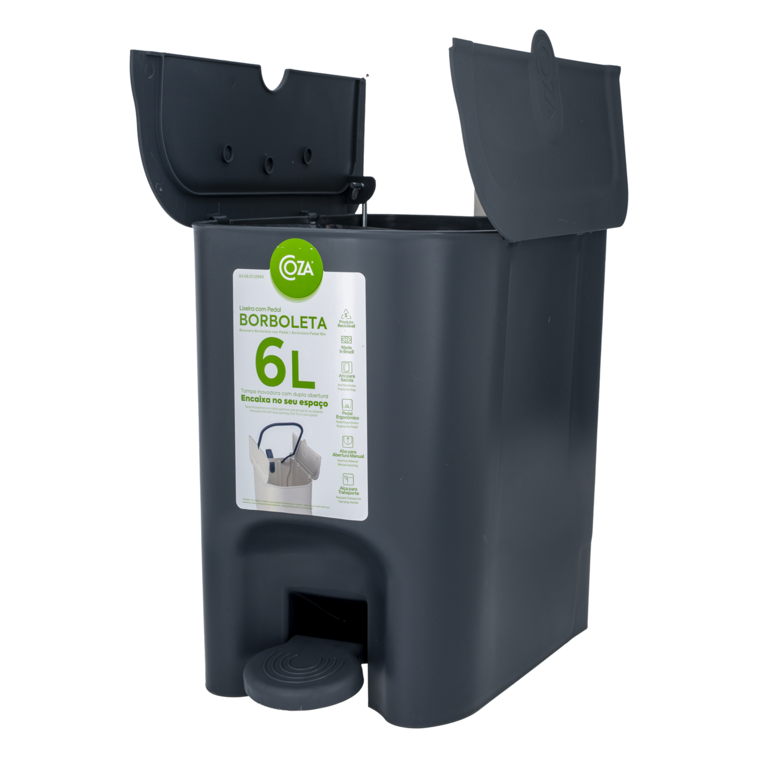 Basurero Borboleta Con Pedal Gris Plomo COZA 6 Litros