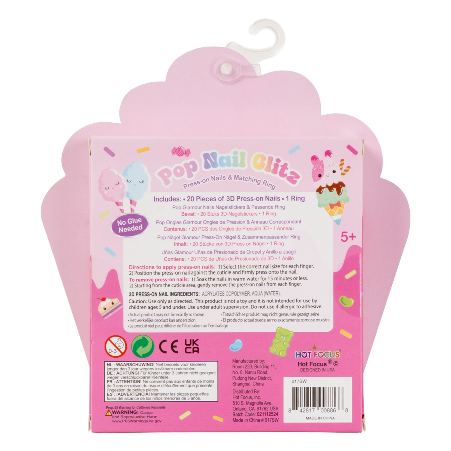 Set De Uñas Para Niñas Pop Nail Glitz Sweets HOT FOCUS X 20 Piezas