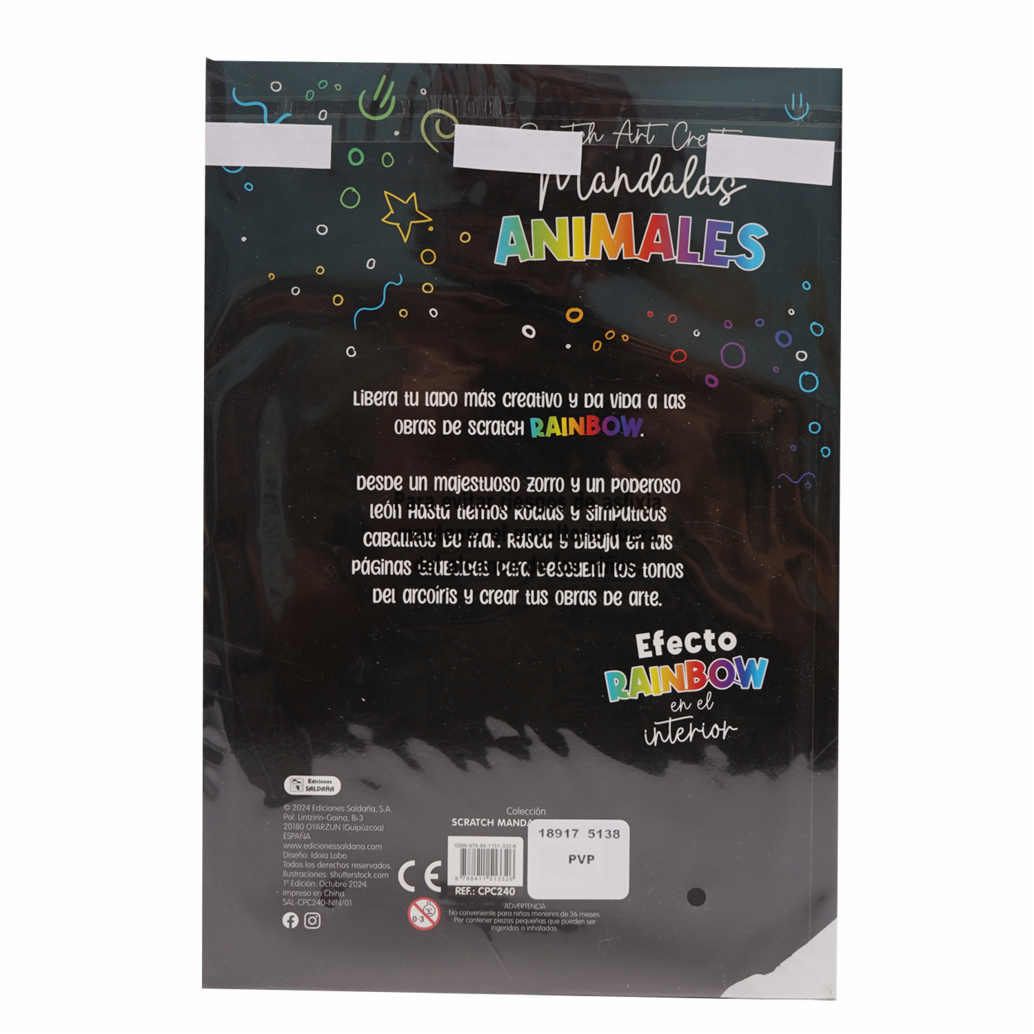 Libro Scratch Art Creations Mandalas Animales Efecto Arcoíris SALDAÑA 64 Páginas