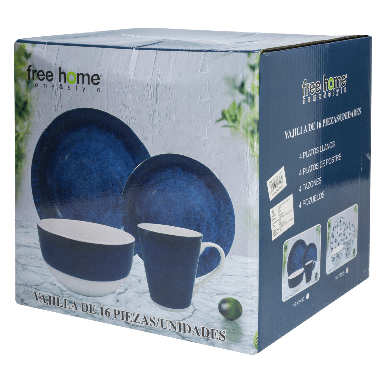 Vajilla Blanca Con Flores Azules FREE HOME 16 Piezas