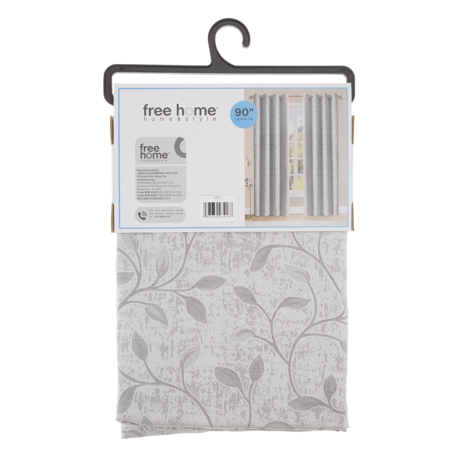 Cortina De Área Gris Con Diseño Hojas FREE HOME 135X229 Cm