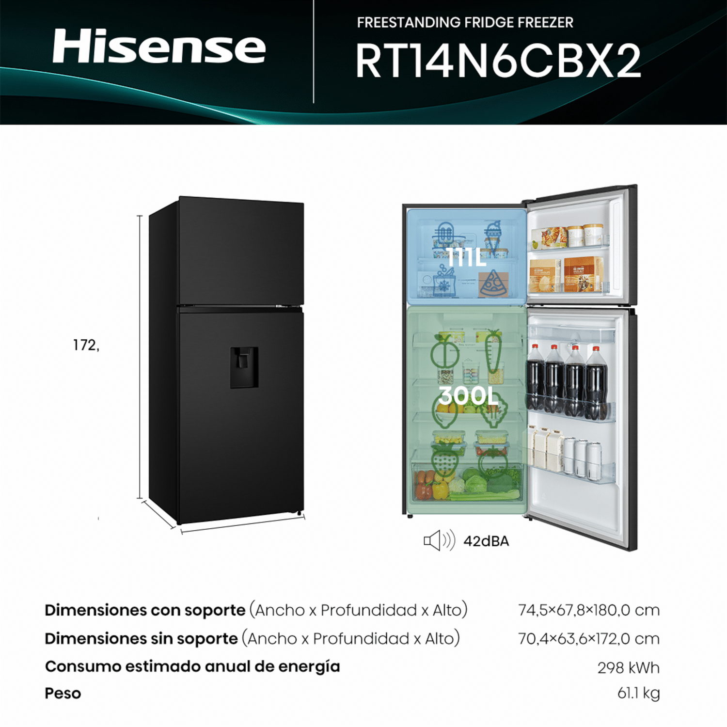 Refrigeradora Top Mount Black Glass HISENSE 411 Litros