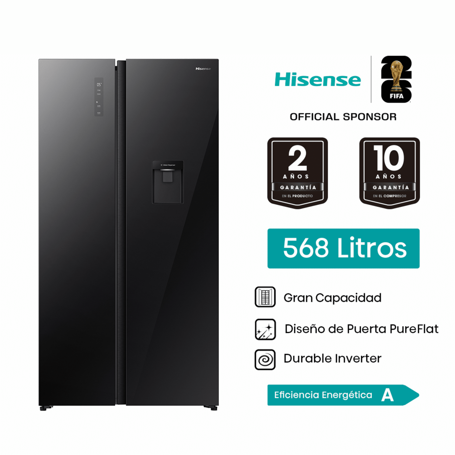 Refrigeradora Side By Side Black Glass HISENSE 568 Litros