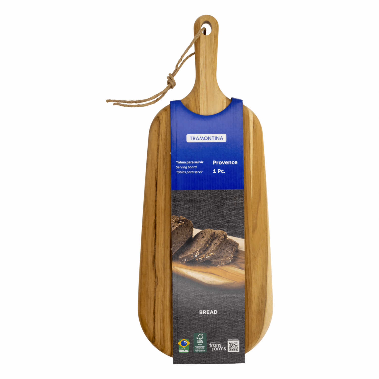 Tabla De Servicio Rectangular Para Pan Con Mango Y Soga TRAMONTINA 480X195X18 CM