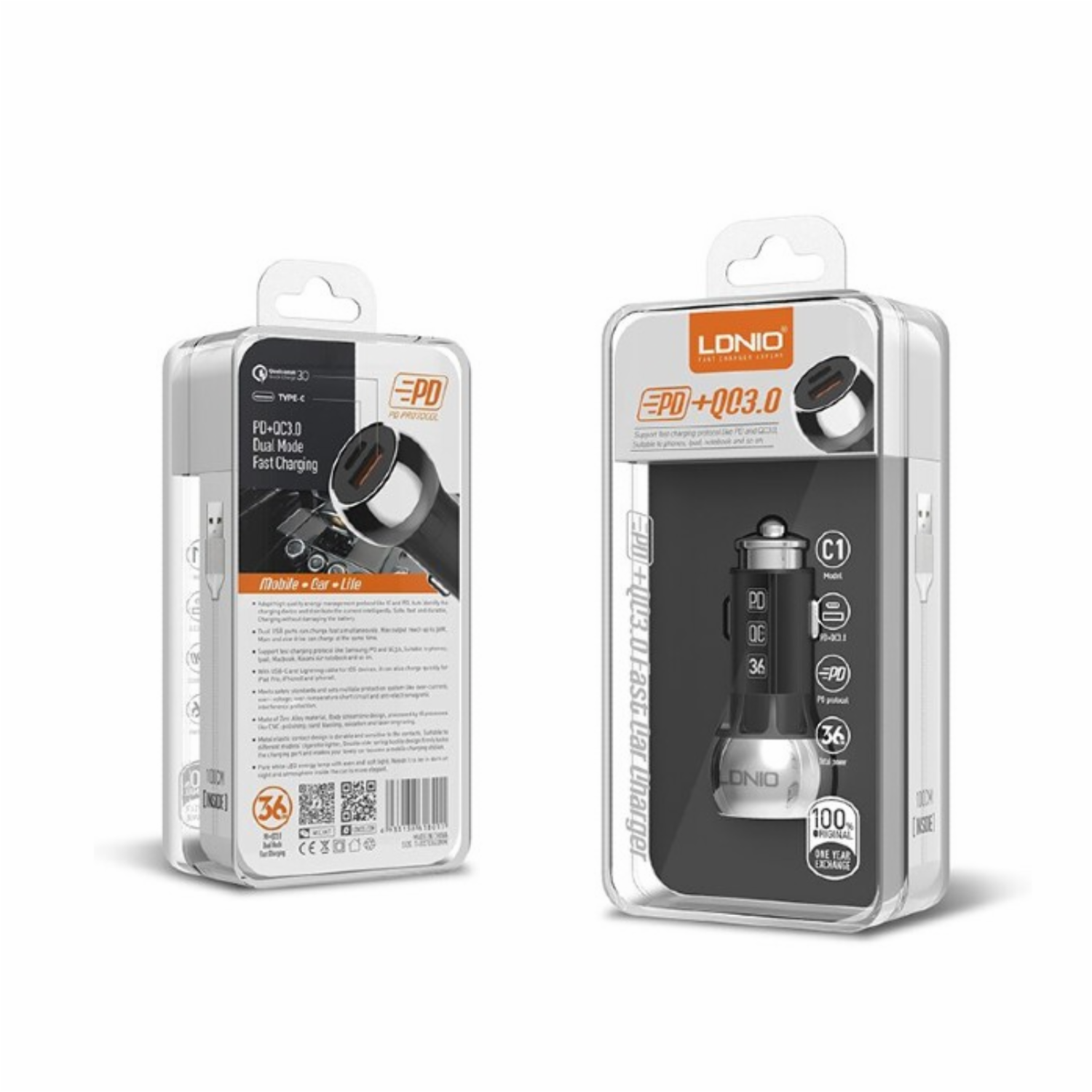 Cargador Para Auto C1 PD + QC3.0 Con Cable Tipo C A IPhone LDNIO 36 W