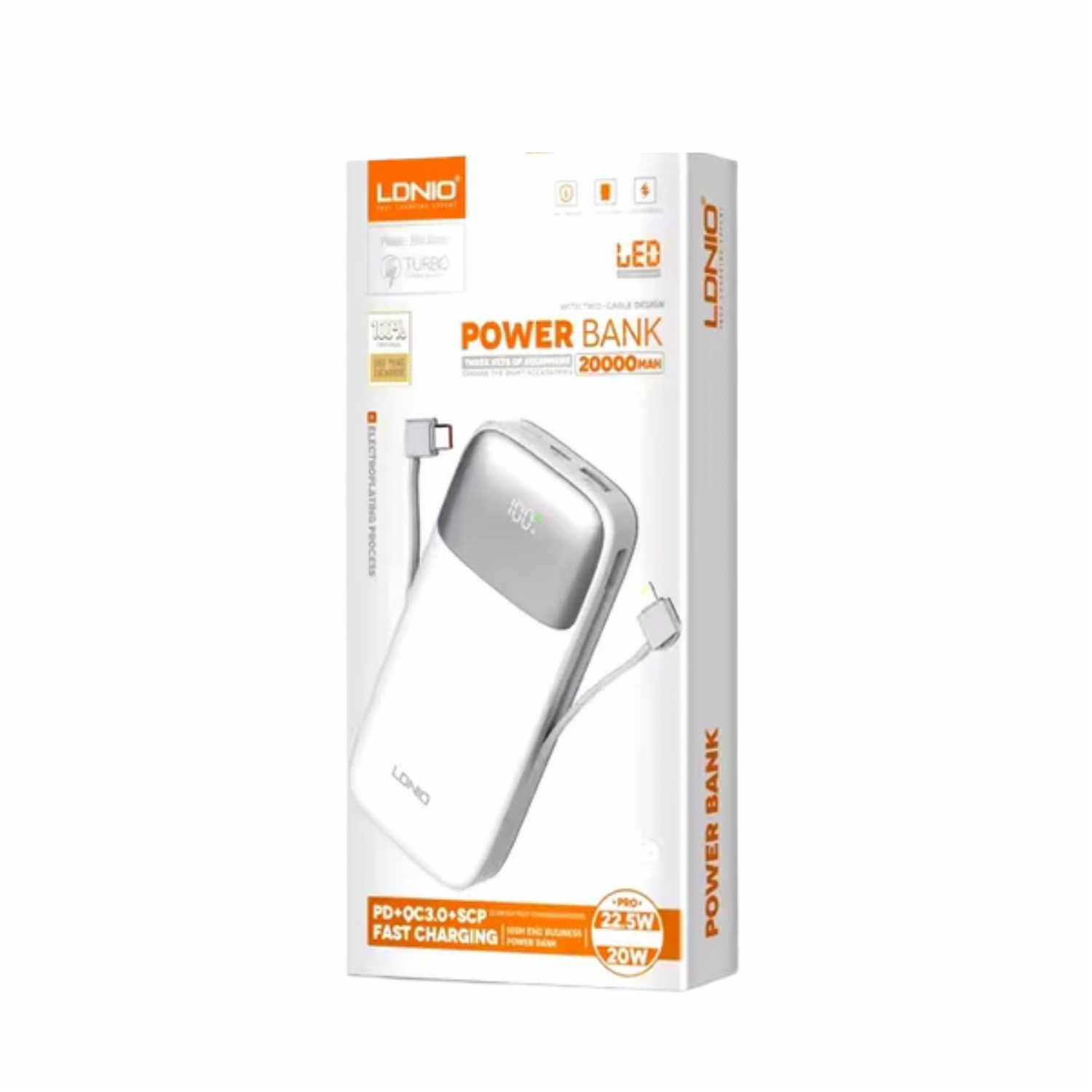 Power Bank Banco de Batería Modelo PQ20 22.5W PD + QC3.0 + SCP Con Pantalla LED LDNIO 20000 Mah