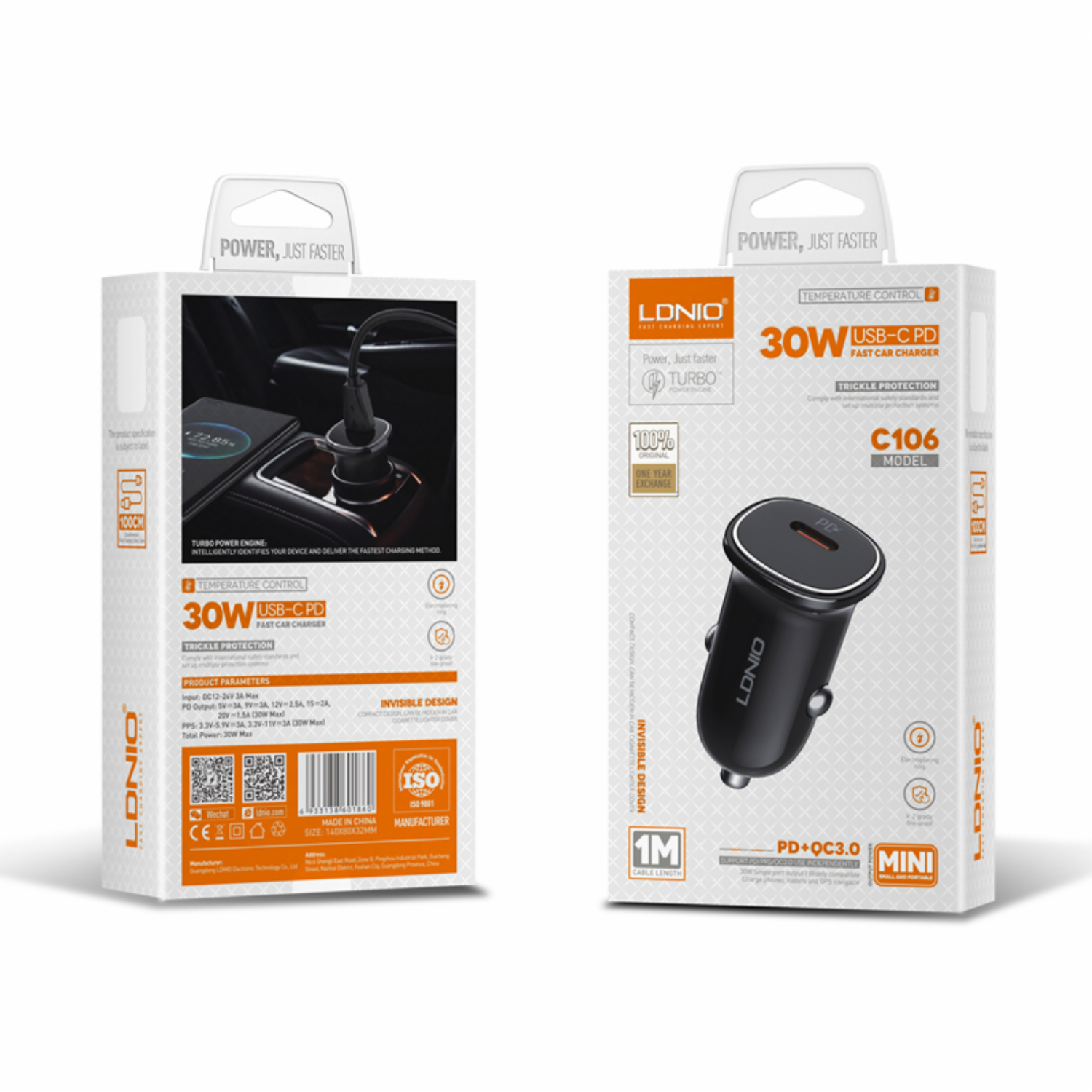 Cargador Para Auto Modelo C106 PD + QC3.0 Con Cable Tipo C A Tipo C LDNIO 30 W